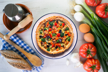 Puff pastry pie with vegetables. vegan recipe.