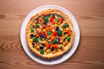 Puff pastry pie with vegetables. vegan recipe.