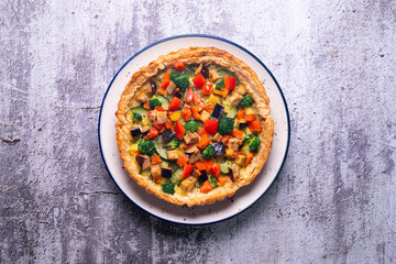 Puff pastry pie with vegetables. vegan recipe.