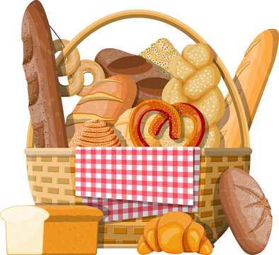 Bread And Wicker Basket.