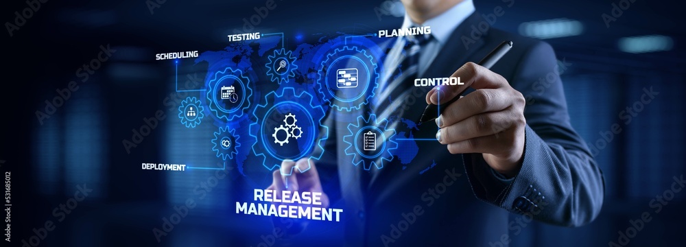 Poster release management software development and testing concept.