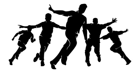 Set of cricket players celebrating after victory silhouettes Vector Illustration