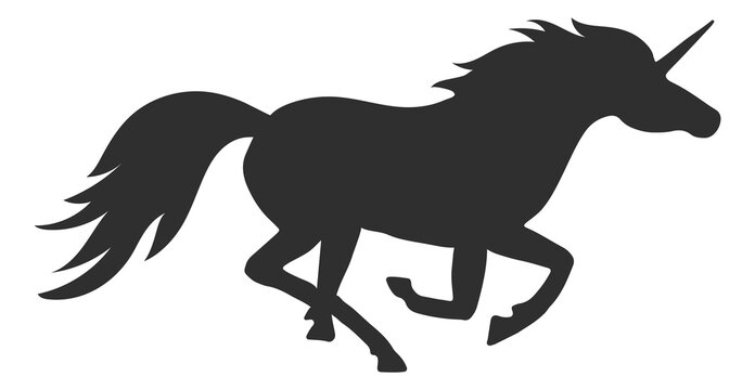 Running unicorn. Fantasy myth animal black silhouette