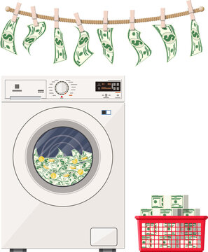 Washing machine full of dollars banknotes.