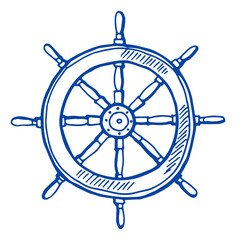 Ship wheel sketch. Boat course steering symbol