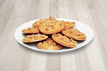 Oatmeal cookies on a plate. Healthy breakfast concept