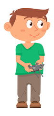 Fototapeta premium Kid with remote control. Boy holding radio controller