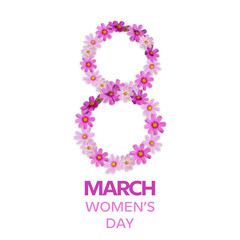 Isolated Calendula Flowers Decorated 8 Number Poster Eight March Women's Day Celebration Poster Design White Background