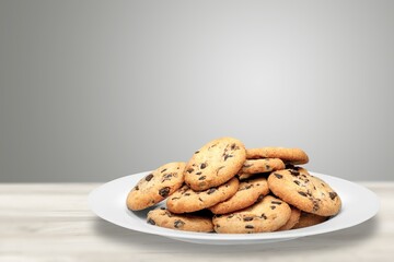 Oatmeal cookies on a plate. Healthy breakfast concept