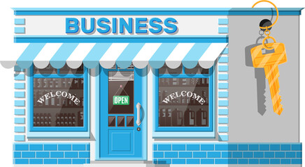 Shop building or commercial property with key.
