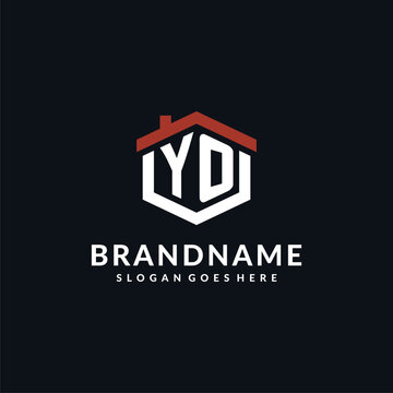Initial letter YO logo with home roof hexagon shape design ideas
