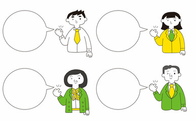 ふきだし付きビジネスパーソンのセット　OK