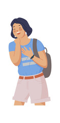 Fototapeta premium Student girl laughing. Giggle cheer people, teenage joking, stand adult woman, cartoon funny character, loud joke, person lol, png illustration