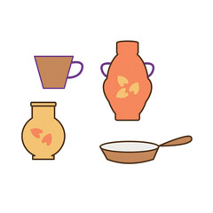 Kitchenware. Vase, frying pan, cup, jug.