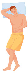 Sweet dream of man. Male hand on body, png illustration