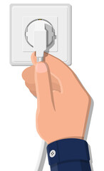 Fototapeta na wymiar Electrical outlet and hand with plug.