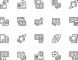 Money. Cashback, Revenue Growth, Withdraw Funds. Vector Line Icons Set. Editable Stroke. Pixel Perfect.