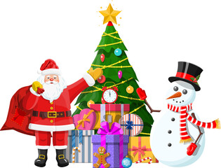 Christmas tree balls gift boxes santa and snowman