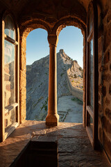 View from the window of the ancient Genoese fortress in Sudak Crimea