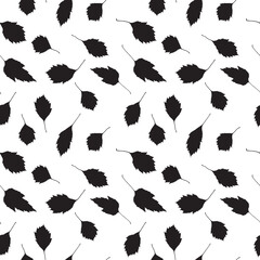 Seamless autumn leaves, autumn fabric print in black and white