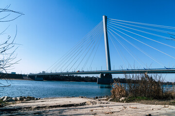 the new bridge Monostor between Slovakia and Hungary, Komarom and Komarno in daylight