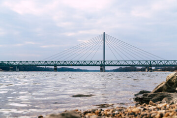 the new bridge Monostor between Slovakia and Hungary, Komarom and Komarno in daylight