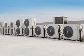 Air conditioning (HVAC) on the roof of an industrial building with , building's cooling system.