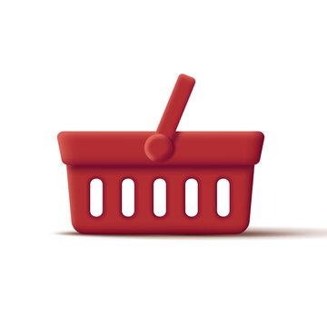 3d icon of empty red 3d food basket, isolated. Vector illustration