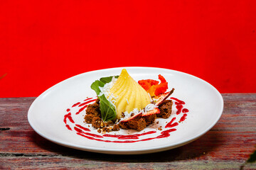 thai food presentation on a red background