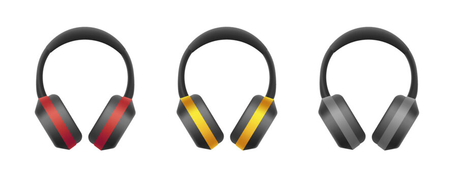 headphones 3d icom set, black with bright stripe. Vector illustration
