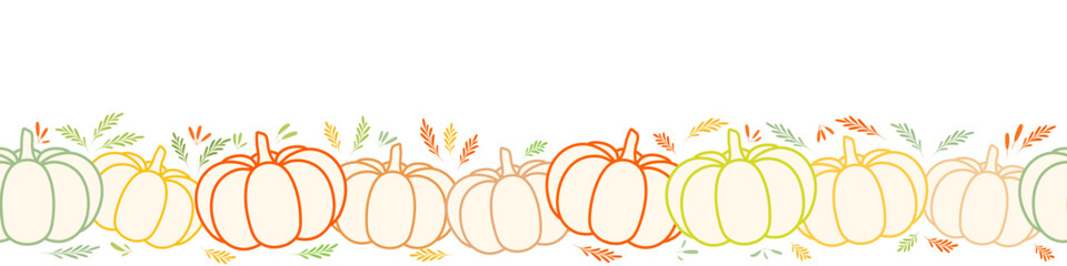 Vector illustration with cozy pumpkins. Horizontal seamless pattern, cute squash. Thanksgiving background for linen, textiles, banner. Halloween party with gourds. Hygge design. - 531698611