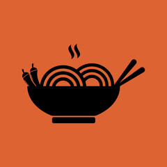 vector icon of a bowl of noodles with chilies. spicy and hot noodles, simple flat shape