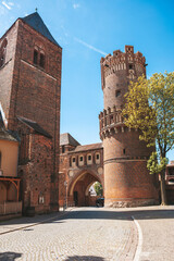 The Neustädter Tor, a medieval gate with tower in the city wall of Tangermünde, Saxony-Anhalt