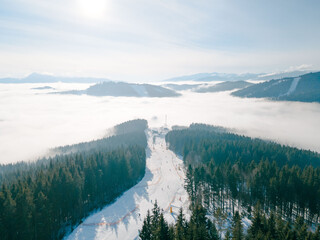 aerial view of ukrainian ski resort