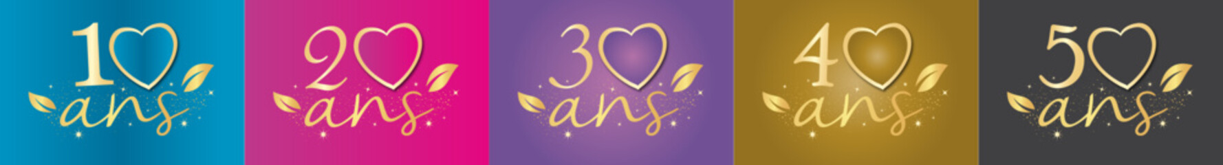 Carte anniversaire, 10 ans, 20 ans, 30 ans, 40 ans, 50 ans