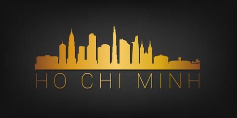 Obraz premium Ho Chi Minh City, Vietnam Gold Skyline City Silhouette Vector. Golden Design Luxury Style Icon Symbols. Travel and Tourism Famous Buildings.
