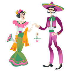 Obraz na płótnie Canvas Skeleton couple in love. Dia de Muertos. Mexican tradition