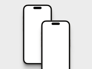 Mockup comparative background with two modern frameless expensive phones on a white background. 3d render Smartphone frameless with a blank screen for Infographic App Web
