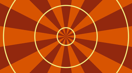 Circus background of red and gold lines stripe. Retro sun beam ray template for banner, invitation flyer. Vintage fun fair burst carnival vector poster