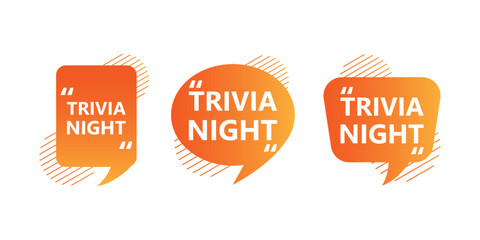 Trivia night label for promo design. trivia night labels, stickers or tags for quiz games. Quiz design elements and promotions with free gifts.