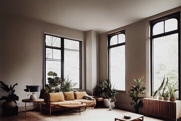 Fototapeta premium 3d illustration of a mid century modern living room