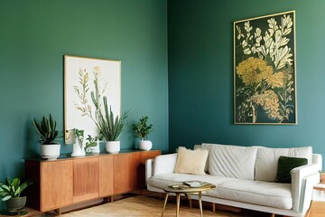 3d illustration of a mid century modern living room