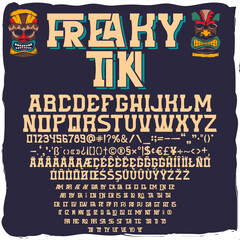 Hawaiian freaky tiki font with a lot of ligatures and multilingual characters - obrazy, fototapety, plakaty