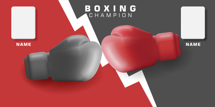 boxing gloves 3d illustration, boxing match poster with score tables. Vector illustration