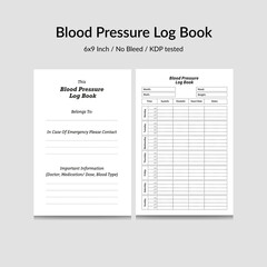 Blood pressure Logbook KDP Interior planner template design Low content pulse tracker notebook journal.