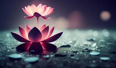 Schönes weißes Lotuslicht im Regen auf einem glitzernden Hintergrund. Nahaufnahme einer Seerosenblume mit Knospen. Bild für Hochzeitseinladungen, Pakete und Karten. 3D-Rendering. 3D-Darstellung © Viks_jin