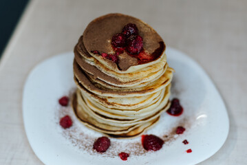 pancakes with chocolate sauce