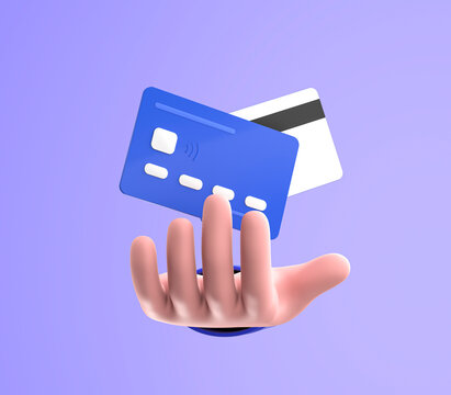3d hand holding credit cards, card payment, credit card accept, online payment concept. 3d render illustration