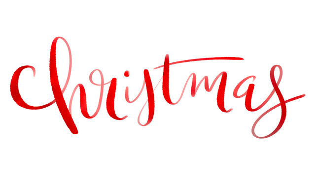 MERRY CHRISTMAS red brush lettering wth watercolor effect on transparent background