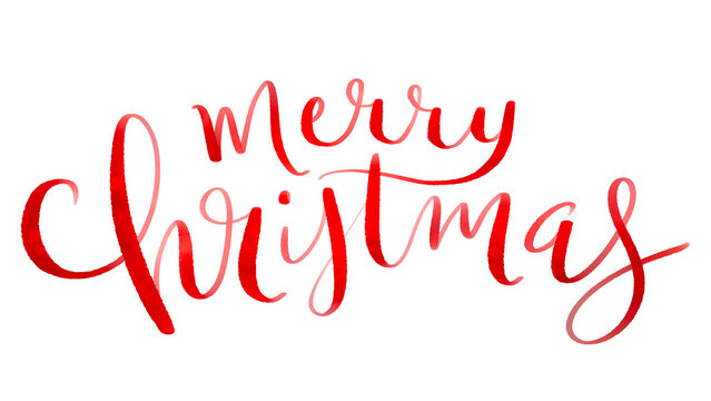 MERRY CHRISTMAS red brush lettering wth watercolor effect on transparent background